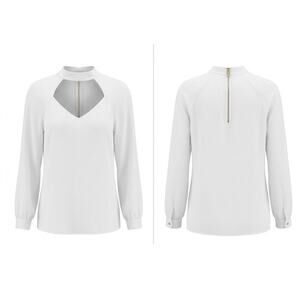 bebe White Mock Neck Chiffon Lightweight Stretch Blouse Women Size M